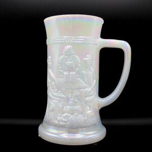 Vintage Federal Glass Beer Stein Mug Iridescent Moon Glow Carnival Milk Glass